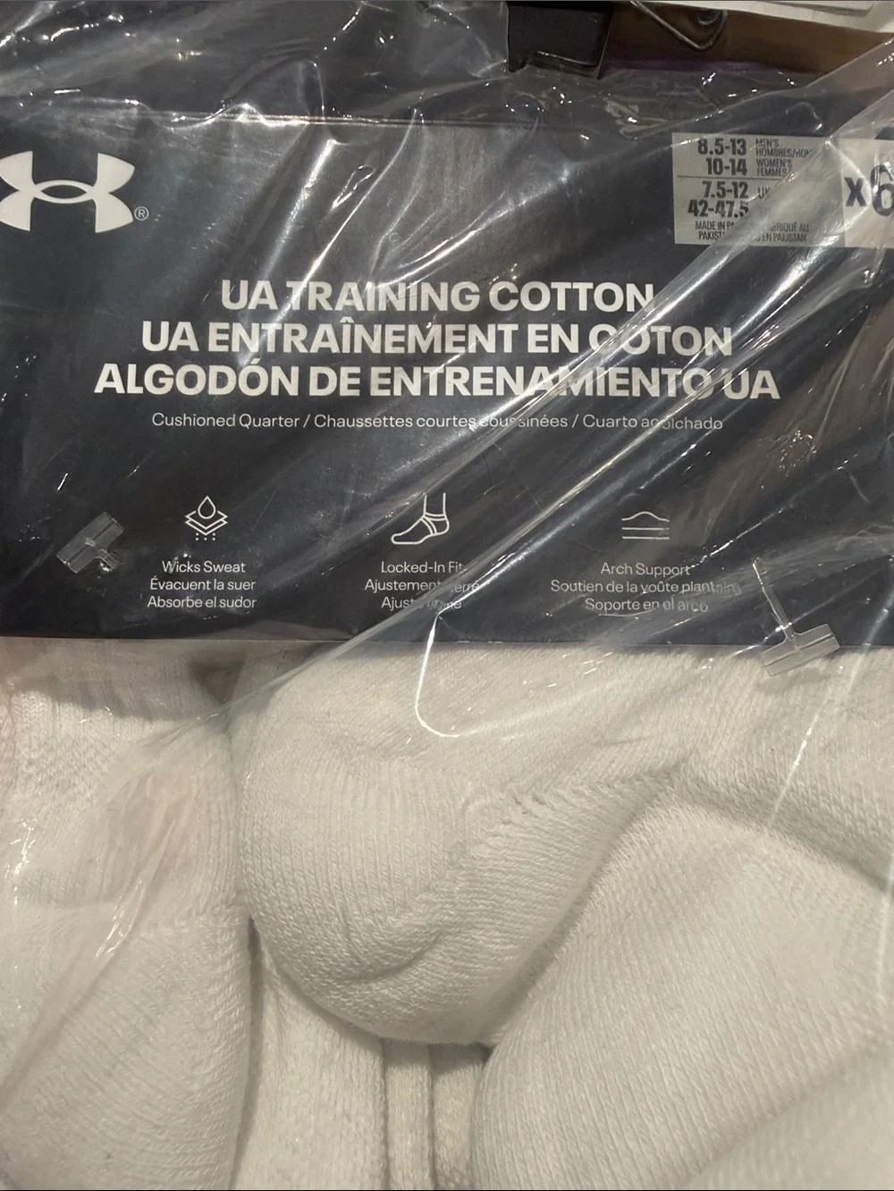 Under Armour Unisex-Adult Training Cotton Quarter Socks 6 Pack, White/BLK 2621